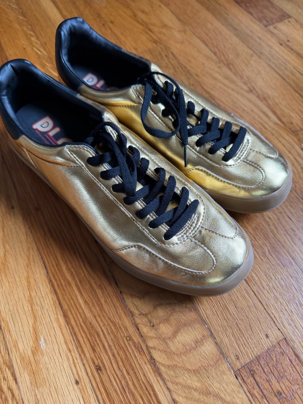 Metallic Gold Low-Top Sneakers with Black Laces